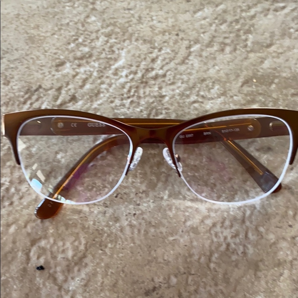 Guess Brown Half Rimless Eyeglass Frames